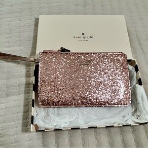 Kate Spade, Lucy Glitter Medium Top-Zip Wristlet,  7” X 4”, NWT, In Box